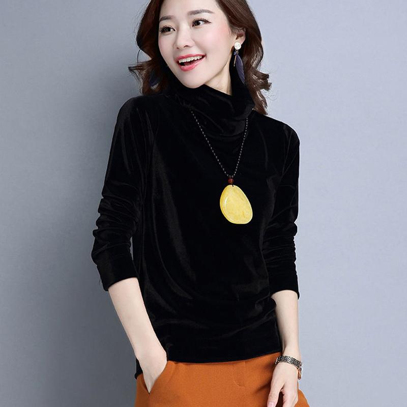 Autumn and Winter High-neck Women's Bottoming Shirt Fashion Gold Velvet Sweater with Long Sleeves Loose Blouse