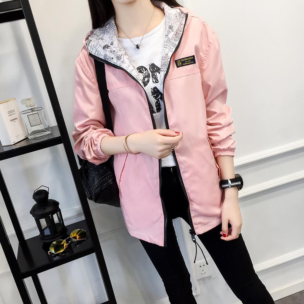 Women Spring Autumn Coat Female New Loose Wild Long-sleeved Hooded Student Windbreaker Jacket