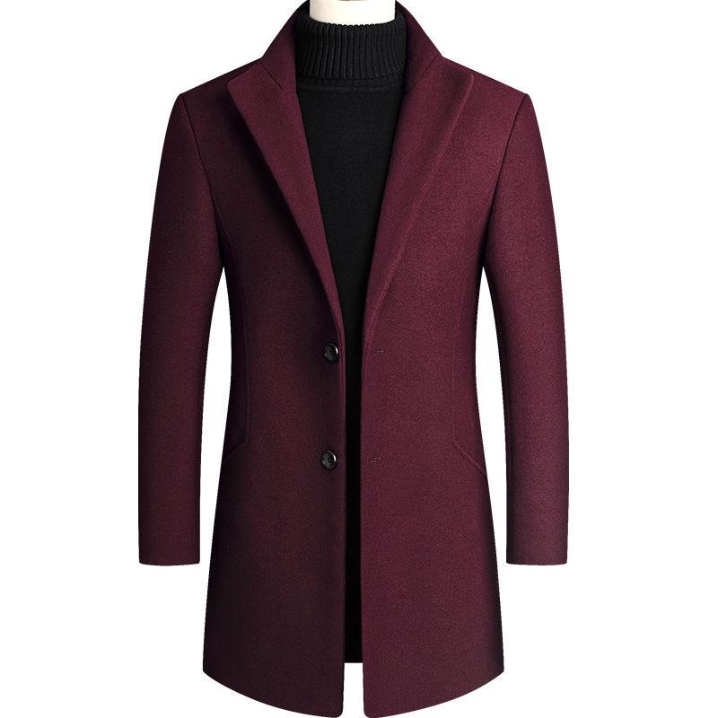 Winter Trench Coats Wool Warm Long Jackets for Men 2021 New Fashion Solid Stand Collar Slim Plus Size Male Windbreaker Coat Thicken Casual Mens Trench