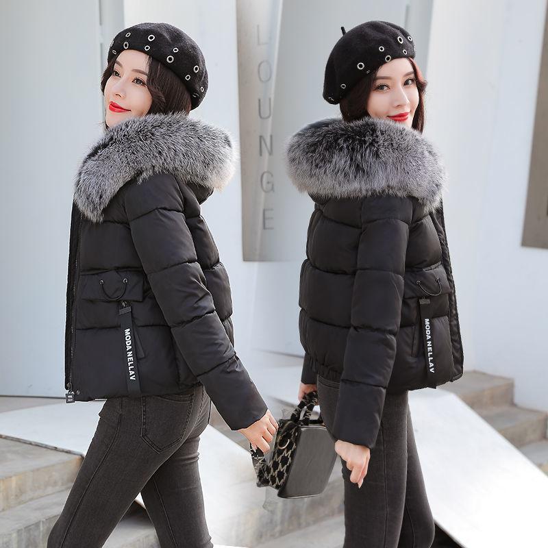 Women's Solid Color Down Jacket Mid-length Korean Loose Thick Coat Warm Cotton Coat Big Fur Collar Winter Clothes Quilted Coat