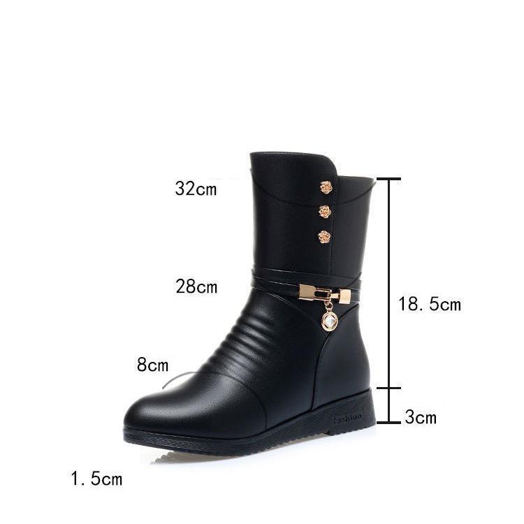 Women Winter Boots Black Fur Boots Leather Ankle Booties Fashion Designer Velvet Plush Warm Boots Flat Shoes