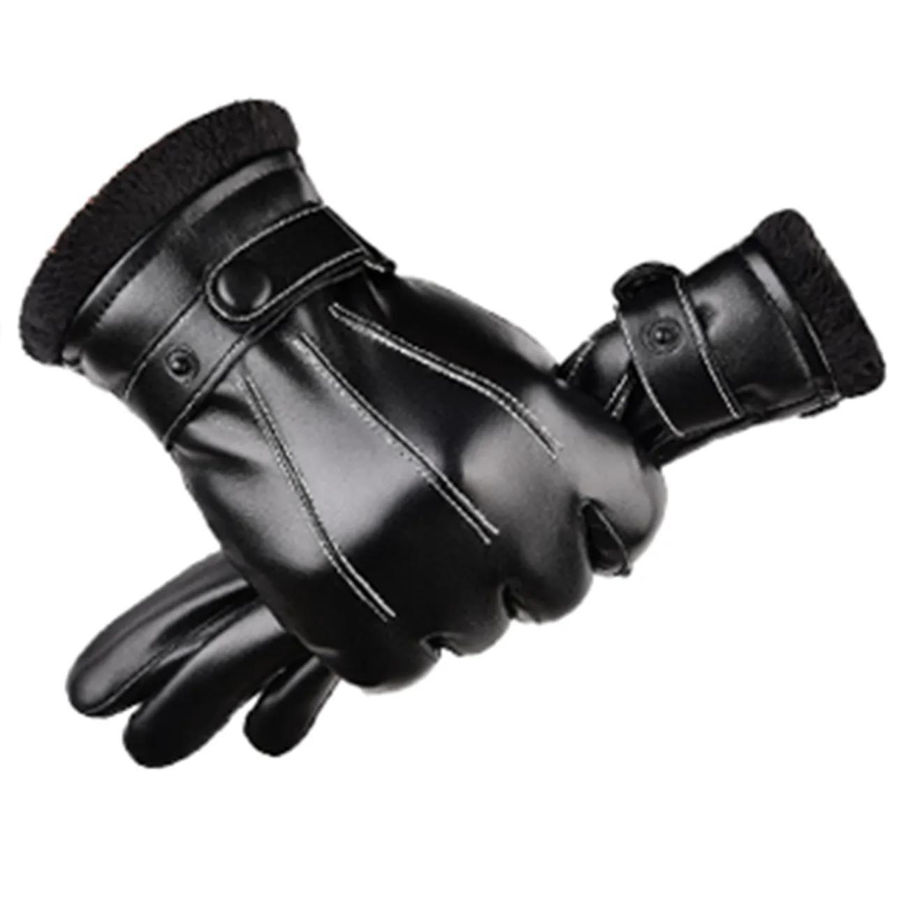 Men's Winter Cycling Gloves Leather Waterproof Touch Screen Gloves Thickened Plus Velvet Gloves