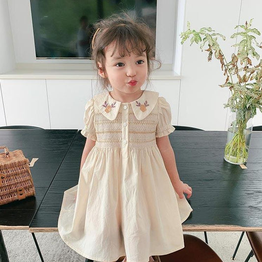 Children's Dress Girls Summer Dress Children's Embroidery Princess Skirt Baby Thin Flower A-line Skirt Button Embroidered Dress