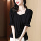 Large Size Shirt Women's Summer French Fashion Loose Square Collar All-match Short-sleeved Top