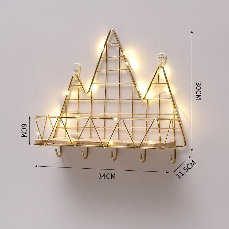 5 Shape Storage Rack Home Punch-free Storage Rack Metal Solid Wood Waterproof Display Stand with Light Strip