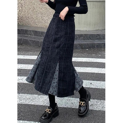 Half-length Skirt Female Fish Tail Skirt Intermediate Senior INS Autumn and Winter Design Design Splicing Advanced Format A Word Skirt