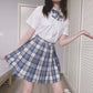 4pcs Jk Uniform Set Sailor Suit Student Plaid Pleated Skirt Tie Stockings Coat Short Skirt Women High Waist Cosplay Sweet Girls