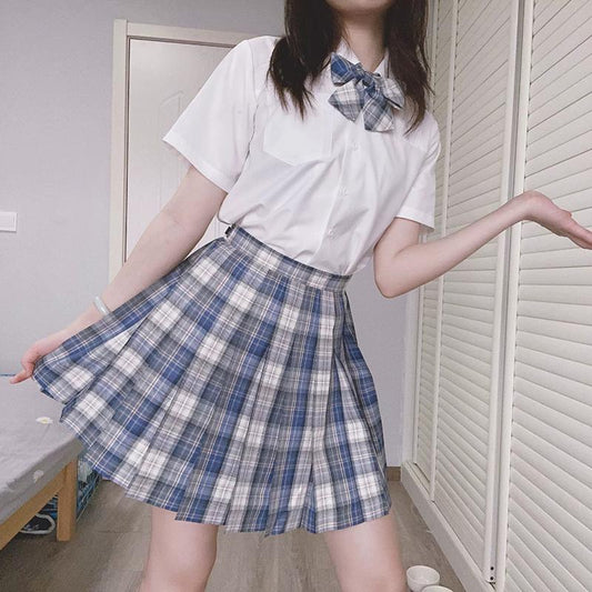 4pcs Jk Uniform Set Sailor Suit Student Plaid Pleated Skirt Tie Stockings Coat Short Skirt Women High Waist Cosplay Sweet Girls