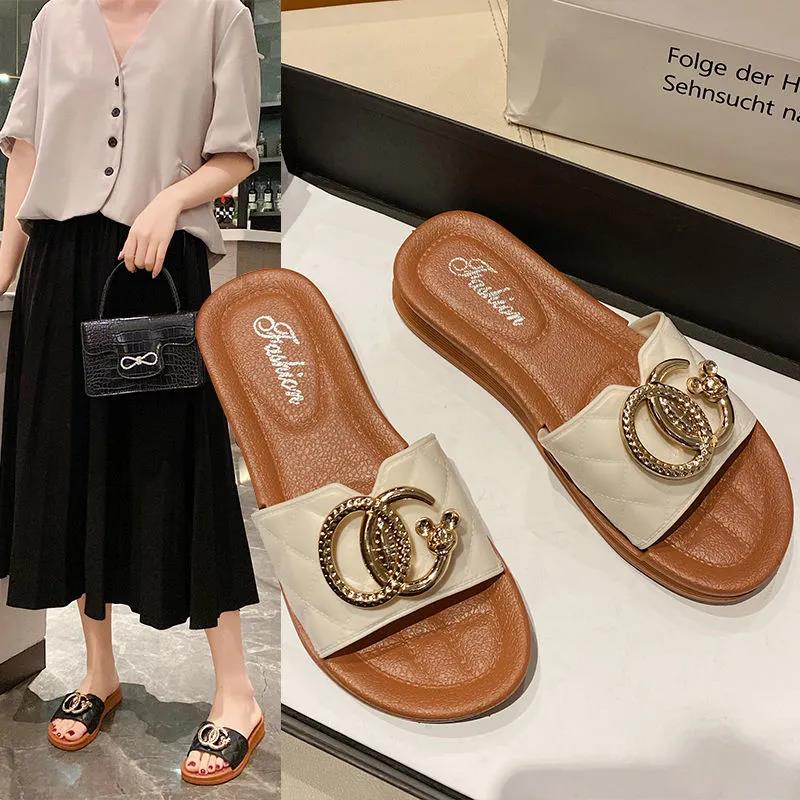 Summer Flat Slippers Women's Solid Color Outer Wear Soft Bottom Non-slip Slippers