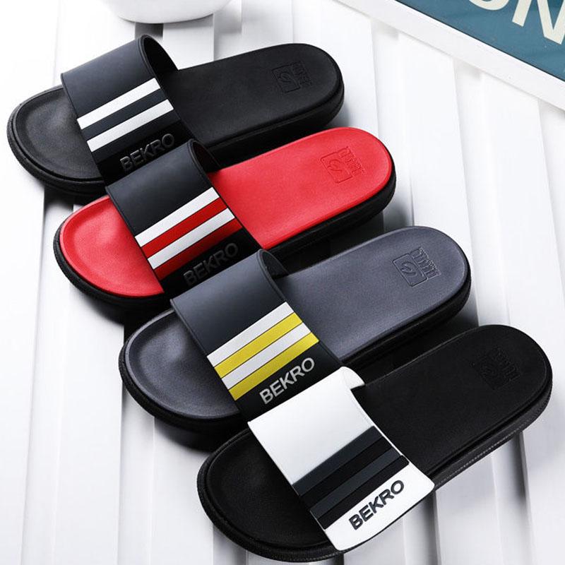 Size38-45 Summer Men Sandals Comfortable Non-slip PU Leather Pattern Stripe Beach Slippers Casual Outdoor Slippers Drag Flip Flops
