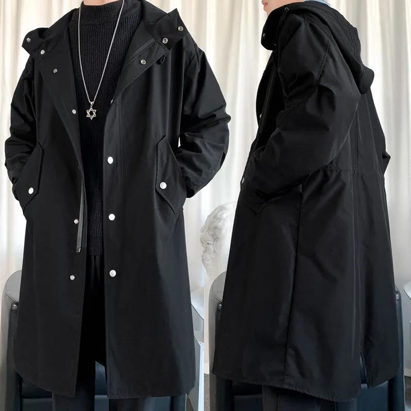 Spring & Fall Trend Hooded Windbreaker Men Solid Jacket Casual Loose Coat Comfortable Parka Long