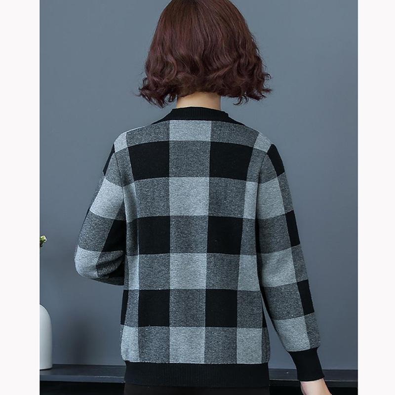 Plaid Casual Short Coat Middle-aged Mother Jacket Spring Autumn Loose Cardigan Women's Loose Baseball Uniform Jacket