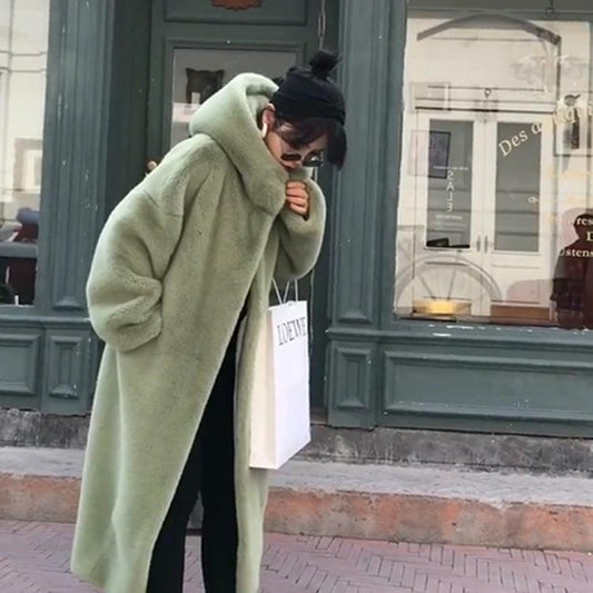 Farewell Fall Winter Han Edition Mink Fur Coat Fur Thickened Fur Loose Hat Coat Women Dress