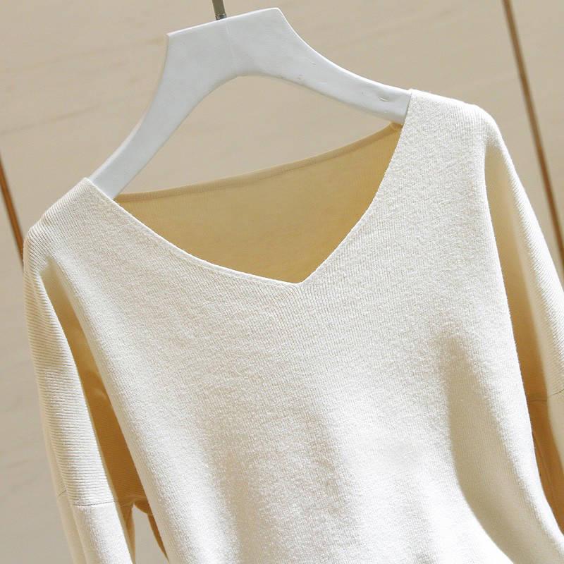 Winter Loose Long-sleeved V-neck Sweater Women Warm Sexy Sweatshirts Bottoming Shirt Women
