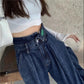 Dark Blue Jeans Female Spring and Autumn Straight High Waist Leaps Thin Pear Type Body Pants