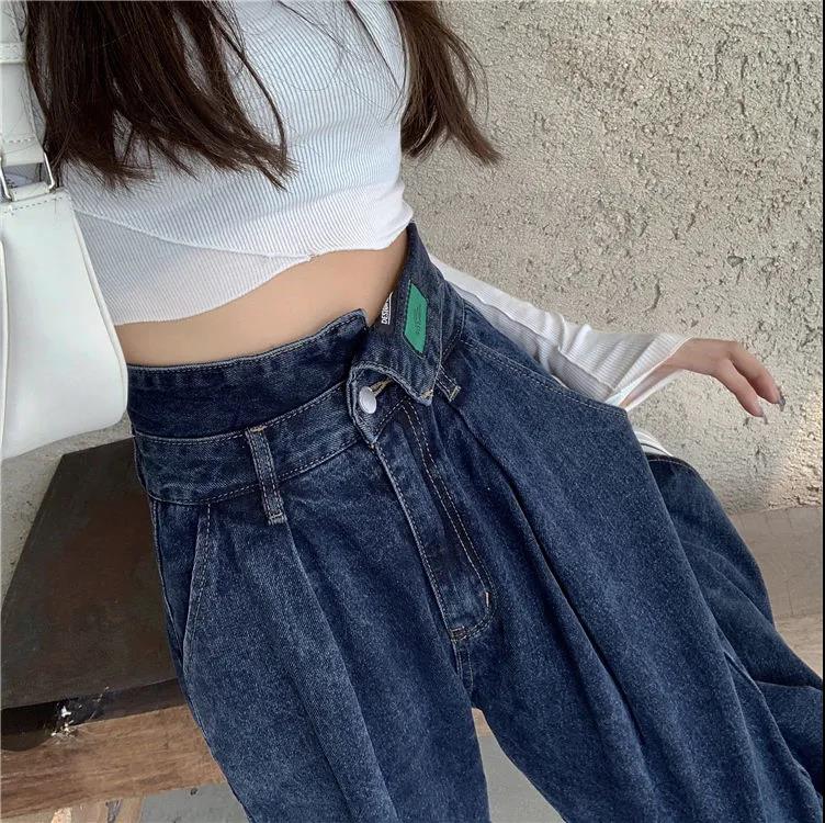 Dark Blue Jeans Female Spring and Autumn Straight High Waist Leaps Thin Pear Type Body Pants