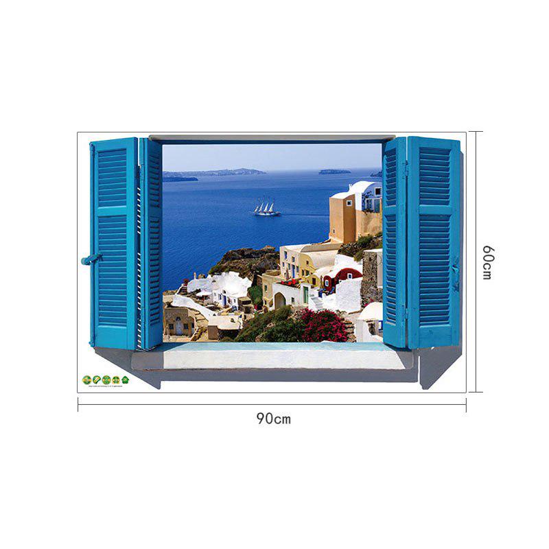 [Wall sticker ]3d Mediterranean Blue False Windows Landscape Wall Stickers Home Decor Living Room In