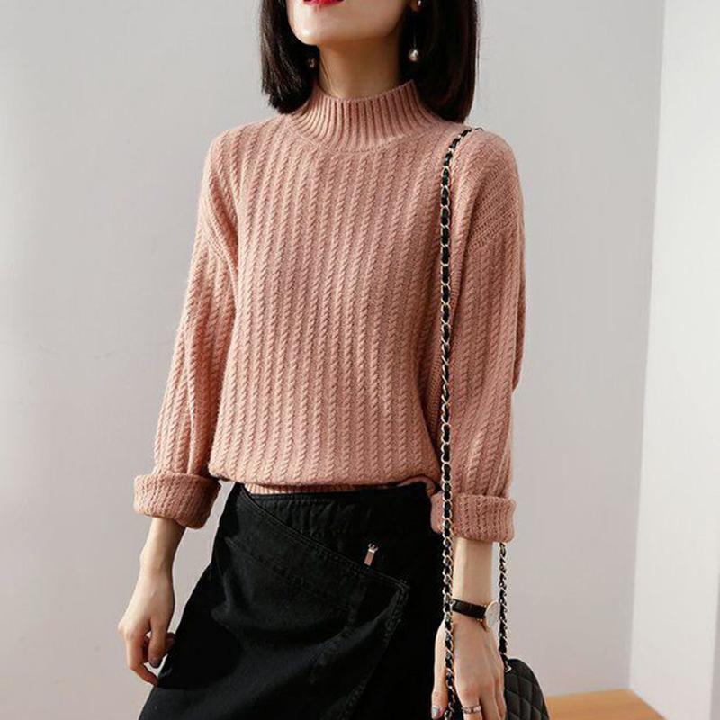 Autumn Winter Women's Sweaters Women's Half Turtleneck Padded Pullover Knit Bottoming Shirt Loose Casual Long-sleeved Shirt Women