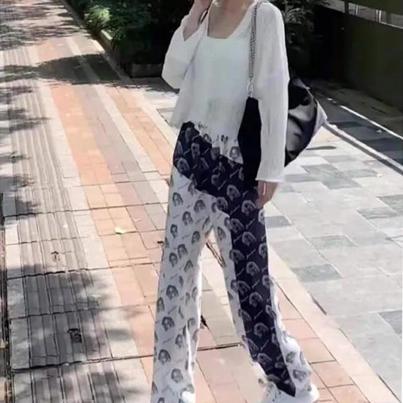 Ice Silk Pants Women's Summer Thin Trousers Loose and Thin Wide-legged Casual Fashion High-waist Net Red Mopping Pants