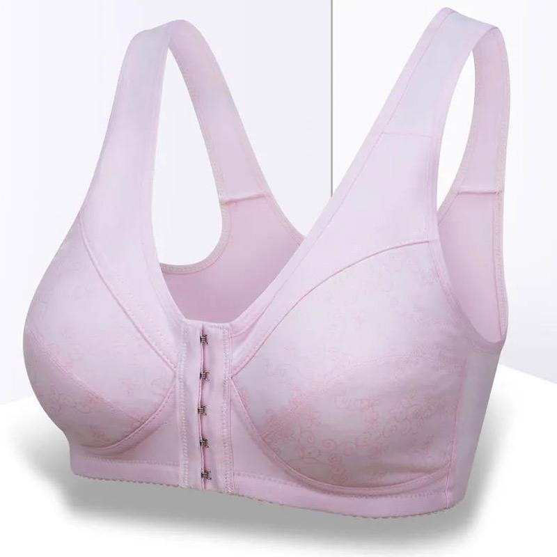 Middle-aged and Elderly Bra Spring and Summer Thin Cotton No Steel Ring Vest Underwear Front Button Large Size Comfortable Bra