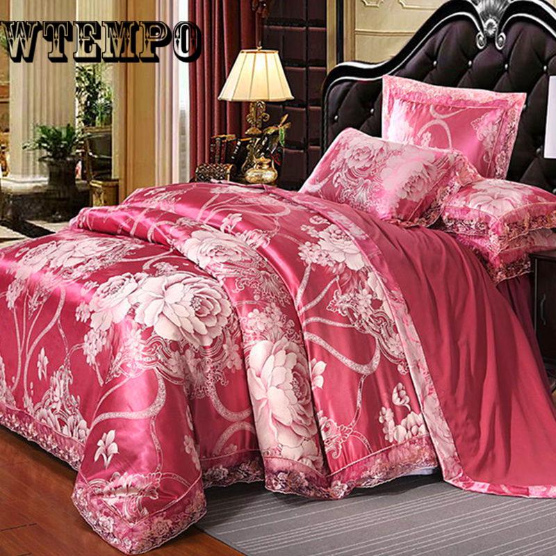 Luxury Satin Jacquard Bedding Set Queen/king Size Bed Set Lace Jacquard Satin Cover Sets Bedsheet Set