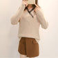 Autumn and Winter Lace V-neck Top Thickened Long-sleeved Knitted Sweater Loose and Versatile Women's Bottoming Shirt