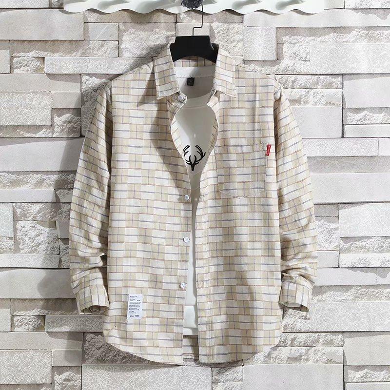 Plus Size Shirt Men T-shirts Button Up Overshirt Plaid Tees Stretch Undies Male Clothing Casual Long Sleeves Cardigan