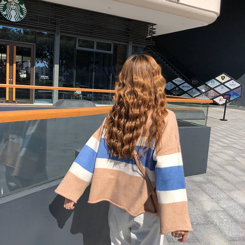 Thick Color-matching Turtleneck Female Autumn Winter Striped Bottoming Sweater Loose Top