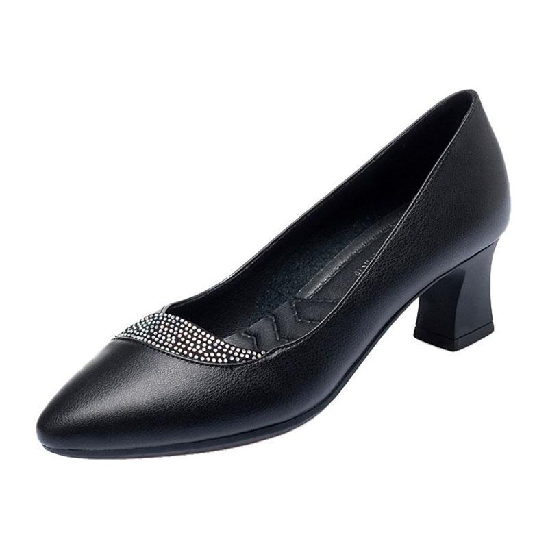 Spring and Summer Single Shoes Soft Bottom Shoes Thick with Casual Shoes Shallow Shoes Women's Shoes Black Leather Shoes