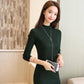Pofulove autumn and winter mid-length slim slim bottoming dress sweater lace collar stitching