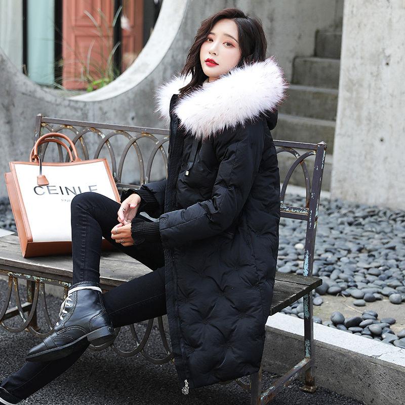 Winter Snowflake Embroidered Thick Cotton Jacket Mid-length Fur Collar Loose Jacket Fashion All-match Women's Down Jacket