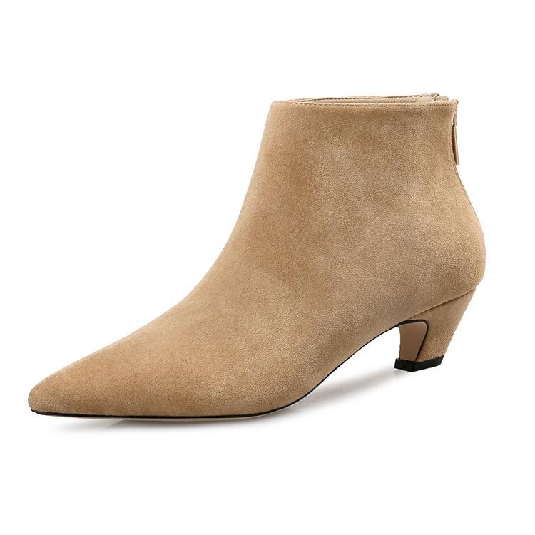 Sexy Pointed Toe Slip on Concise Ankle Boots Square Heel Quality Stretch Autumn Winter Women Shoes