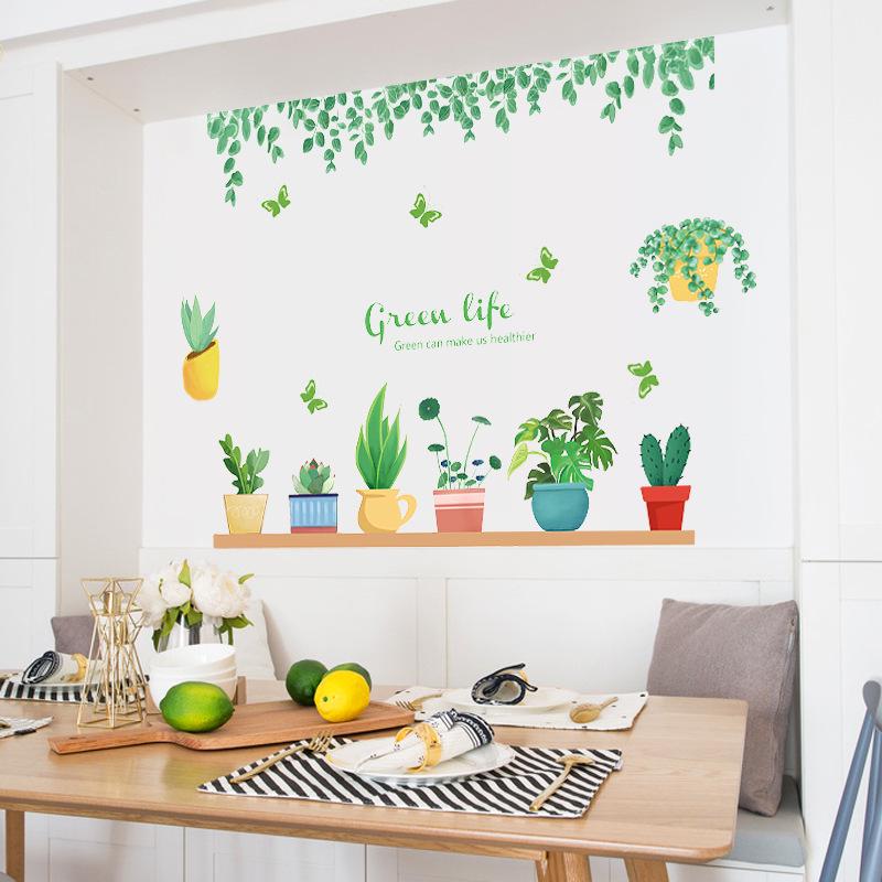 fresh green leaf potted Nordic plant removable summer spring wall sticker