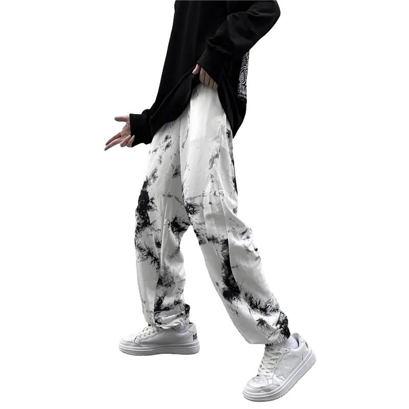 Tie-dyed Cow Pants Male Handsome Oversize Casual Trousers National Tide High Street Hip-hop Wide-leg Pants