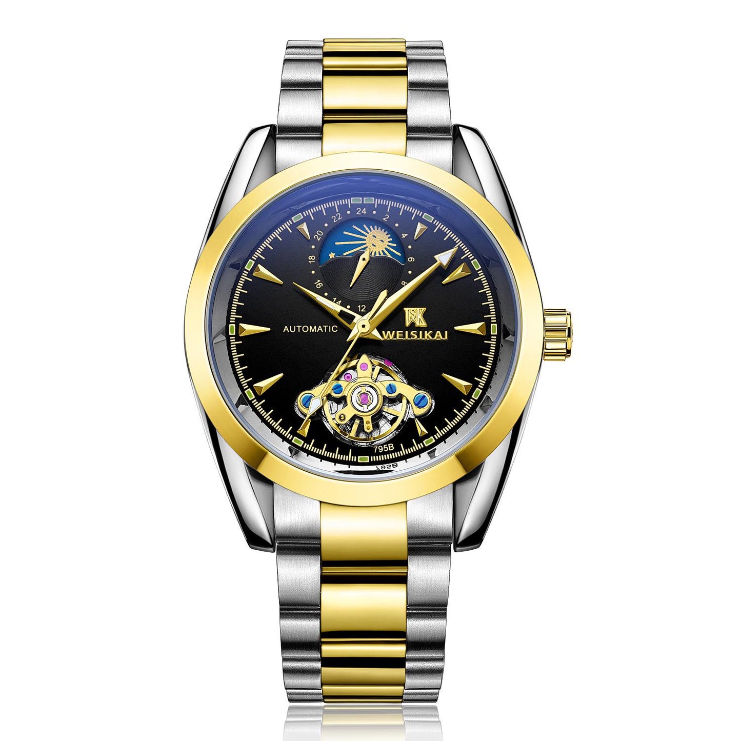 Luxury Silver Automatic Mechanical Watches for Men Skeleton Stainless Steel  Watch Men Clock