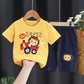 Cartoon Cotton Short-sleeved Suit Summer Children's Half-sleeved Shorts + Round Neck Short-sleeved T-shirt Comfortable Sweat-absorbing and Breathable