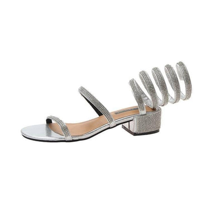 Net red sandals and slippers women summer wild rhinestone thick with Roman fashion winding sandals