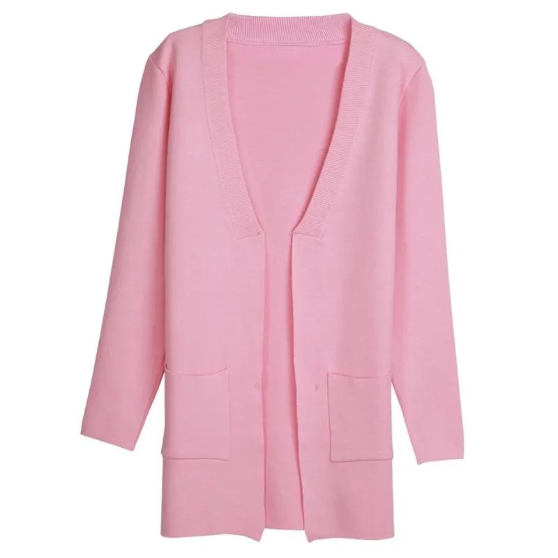 Women Solid Color Spring/Autumn Long Cardigan Loose Medium Korean Slim Knit Jacket Loose Sweater Shawl