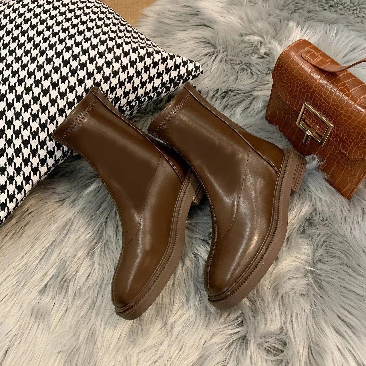 Women's Autumn Streetwear Short Single Boots Spring Plus Size Thick Heel Solid Color Martin Boots
