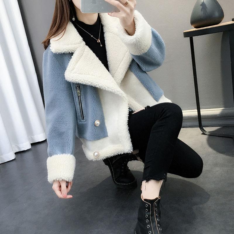 Women's autumn and winter clothing lamb wool coat women's short loose large size woolen coat women