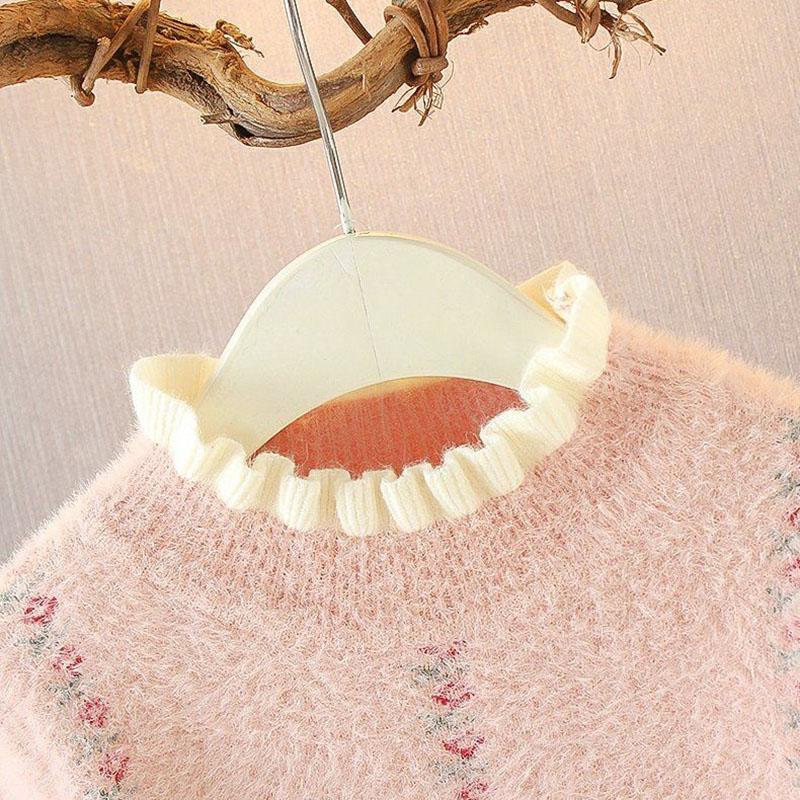 Girls Baby Mink Velvet Sweater Baby Children Sweater Pullover Knitwear Autumn and Winter Long-sleeved Top Loose Ruffle Sweater