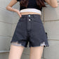 Denim Shorts Women's High Waist Summer Korean Style Loose and Thin A-line Ripped Pants