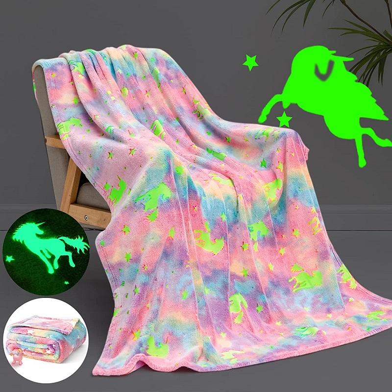 Glow In The Dark Throw Blanket Unicorn Blanket for Kids Unicorn Moon Blankets Super Cozy Plush Soft Fleece Blanket for Girls Boys Birthday Gifts