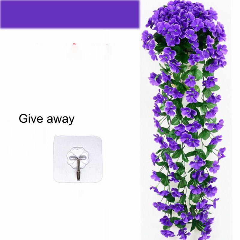 Simulation Violet Fake Flower Living Room Wall Hanging Plant Decoration Hanging Fake Flower Rattan Vine Chlorophytum Hanging Basket