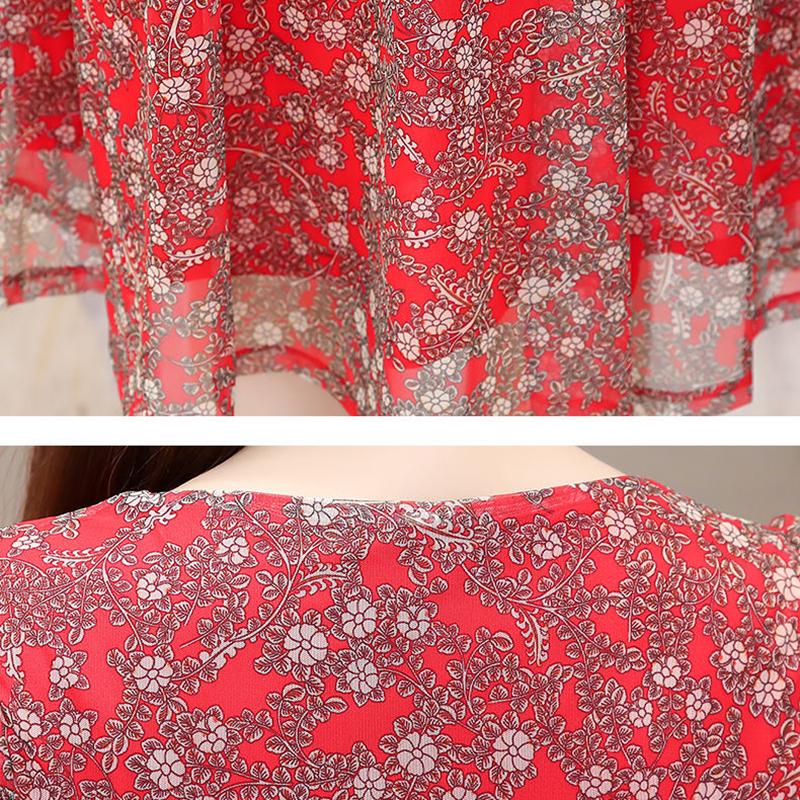 Floral Dress Women Summer A-line Dresses Long V-neck Veil