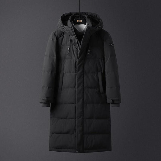 Winter Down Jacket Men's Mid-length Hooded Jacket Over-the-knee Korean Style Loose Thick Couple Winter Jacket Trend