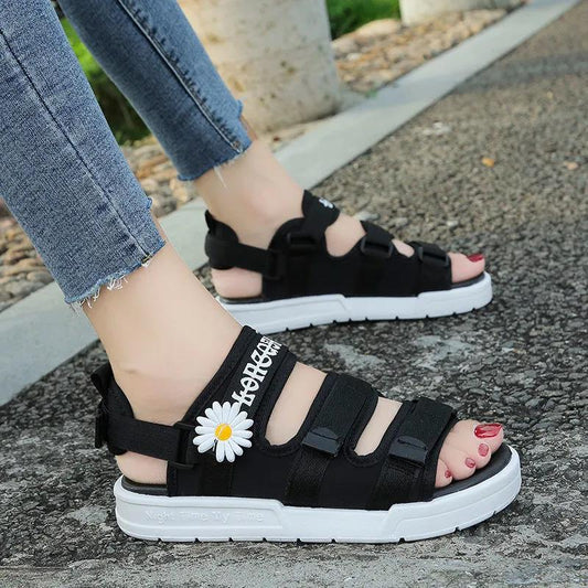 Sweet Little Daisy Sandals Women's Summer Wild Velcro Sports Beach Shoes Thick Bottom Non-slip Light and Comfortable Outdoor Activities Can Be Worn