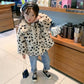 Girls Leopard Print Imitation Fur Jacket Children Korean Version Loose Western Style Lapel Autumn and Winter Plush Thick Cotton Jacket