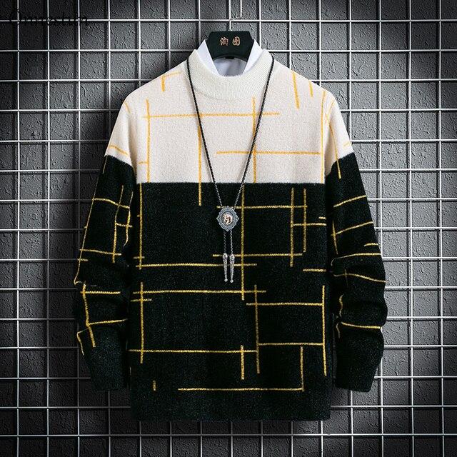 Warm Sweater Men Winter Knitted Pullover Casual Faux Mink Long Sleeve Thicken Harajuku Sweater
