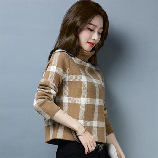 Autumn and Winter High-neck Short Sweater Fashion Korean High-waist Blouse Pullover Loose Plus Size Women's Sweater